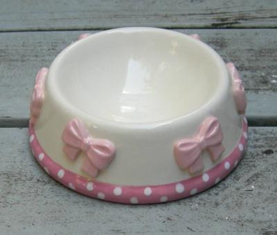 China Whimsical Pink Bow Posh Cat Bowls 5