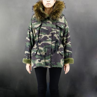 China Anti-wrinkle Ladies Coats Womens Winter EVEN Coats Fur Hoods Canvas Camouflage Waterproof for sale