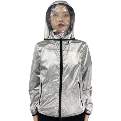 China Women's MESH Clubwear Jacket Light Long Sleeve Zipper Metallic Crop Hooded Jacket QUICK DRY Outwear Women Windbreaker Jacket for sale