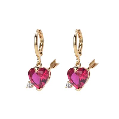 China New Fashion #43 Zircon Heartbreaker Earrings CLASSIC Brass Red Arrow Heart Huggies Earring Jewelry Gifts For Women for sale