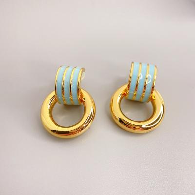 China 2022 CLASSIC fashion jewelry 18k gold plating stud earring brass rainbow enamel bamboo earrings for sale