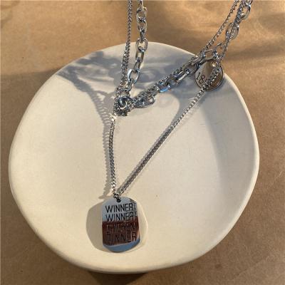 China 2022 Landy New Round Square Fashion Neckless Three Layer Stainless Steel Tennis Chain Necklace for sale