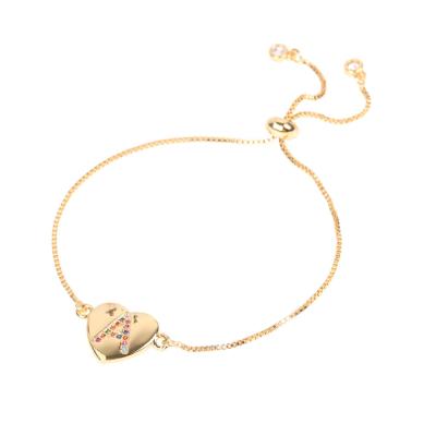 China Other LANDY Bracelet 26 Letters Color Zircon Pull Heart Shaped Bracelet for sale