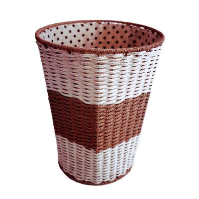 China Sustainable Paper Eco Friendly Paper Round Waste Bin Rope Storage Basket With Liner for sale