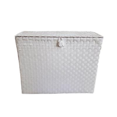 China Sustainable Storage Basket PP Woven Toilet Paper Rolls Storage Unit Polypropylene White for sale