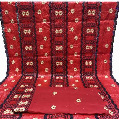 China Beautifical flower cotton jacquard fabric anti-static red bazin fabric nigerian clothes bazin 7 yards ML6B212 for sale