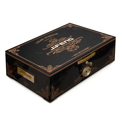 China Large Pattern Wooden Black With Printing H2 60*40*20cm 15kg JIFENG Large Solid Wood Exterior With Printing Mahogany Cedar Luxury Wood Inside Storage 300 Cigar Humidor for sale