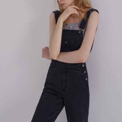 China Breathable Women's Elastic Ripped Denim Sling Bib Pants Women's Denim Overall Blue Jeans Overalls for sale