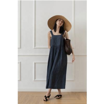 China Summer Anti-Static Eco-Friendly Skirt Sleeveless Canvas Loose Pleated Braces Dress for sale