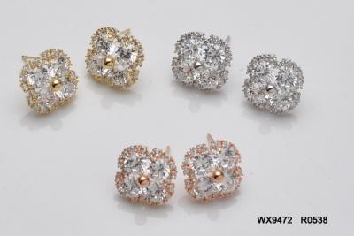 China CZ Colver Flower Shape CZ Crystal Micro Pave Gold Rhodium Plated Stud Earrings Bridal Jewelry for sale