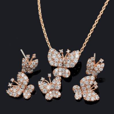 China New Arrival Brass Gold Filled Micro Pave Butterfly Diamonds Necklace Jewelry Wedding Set Wholesale Jewelry for sale