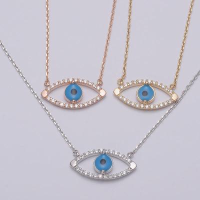 China Latest Fashion Copper Rose Gold Plating CZ Pave Blue Eye Jewelry Pendant Necklace for sale