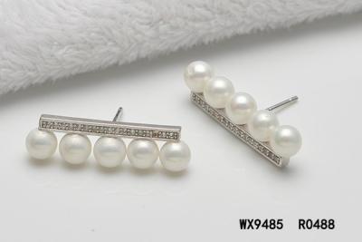 China Beautiful Brass Pearl Row Stud Earring with Rhodium Plated for sale