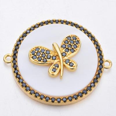 China Popular round pendant with abalone shell, micro pave setting butterfly round charms with sea shell charm for sale