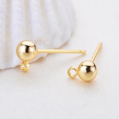 China Simple Design Popular Brass Real Gold Plated Small Ball Stud Earrings Findings , Findings For DIY Earrings for sale