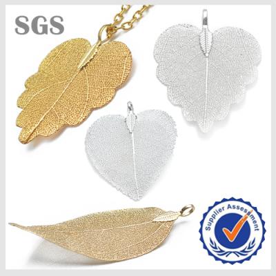 China Wholesale Charm Real Leaf Pendant Gold Plated Euro Style Natural Leaf Copper Pendant for sale