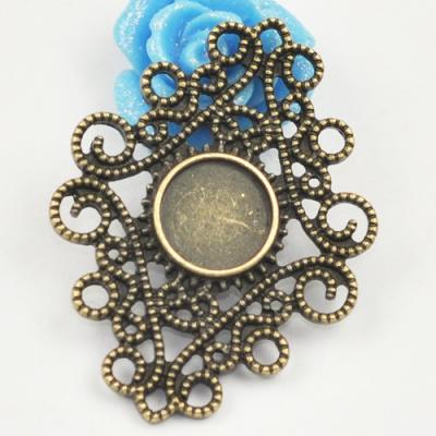 China Wholesale Style Zinc Alloy Antique Bronze White Lace Framing Vintage Filigree Pendant Trays For Resin Cabochon for sale