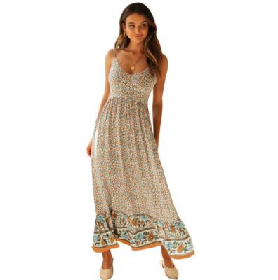 China Breathable Women Dress Sleeveless Floral Bohemian V-Neckline Elegant Summer Dresses for sale