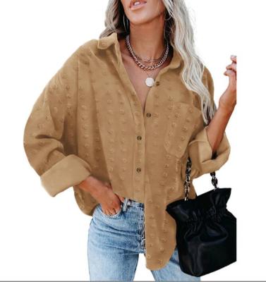 China Women's Turn-Down Collar Chiffon Blouse Pom Pom Long Sleeve Button Loose Shirt Tops Breathable for sale