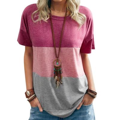 China QUICK DRY Women's Casual Loose Color Block Sleeve Tees Tunic Tops Short Crewneck T-shirt for sale