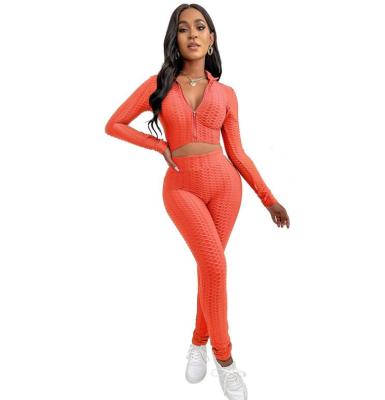 China QUICK DRY Women's 2 Piece Workout Sets Long Sleeve Zipper Tracksuit High Waist Gaiters for sale