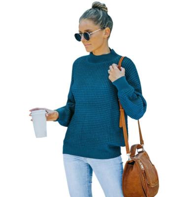 China Anti-Wrinkle Women's Turtle Half Neck Long Sleeve Chunky Knitted Pullover Sweater Jumper Loose Tops for sale