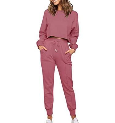 China QUICK DRY Women's Long Sleeve Crop Top and Pants Pajama Sets 2 Piece Long Jogger Sleepwear Loungewear Pajamas Sets for sale