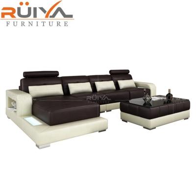 China Foshan Shunde Adjustable Luxury Sectional Living Room Leather Sofa (Height) Leather Sofa With LED Light for sale