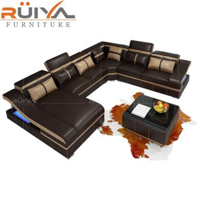 China (Size) wholesale price adjustable sofa couch living room furniture dark brown sectional sofa with LED light for sale