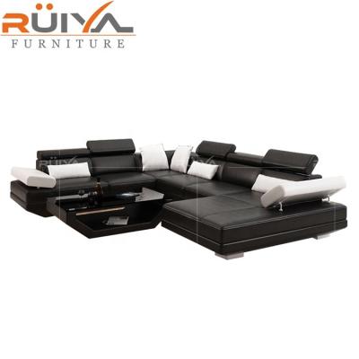 China Double Adjustable Black Chaise Lounge Sectional Sofa Leather Modern Living Room(Height) for sale