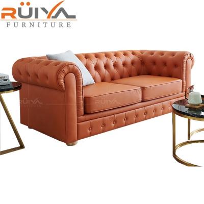 China Other American Style Home Furniture Sofa Chesterfield Tufted Genuine Leather 1+2+3 Sofa Set for sale