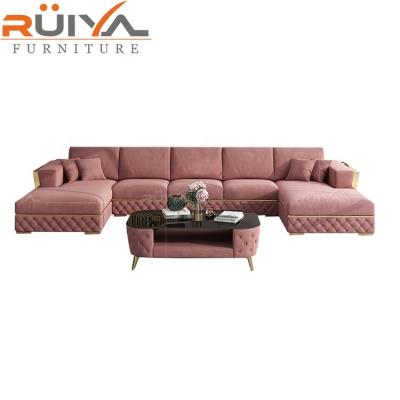 China Fashion gold frame velvet fabric sofa u shape double elegant convertible sofa (best-selling other adjustable design) 2021 for sale