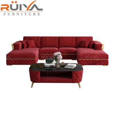 China Convertible furniture factory wholesaler red corner sofa with chaise lounge luxury velvet corner sofa for sale