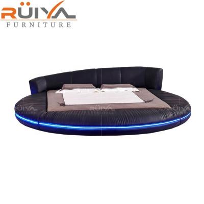 China Adjustable (Other) Hot-selling Fashion Design Western Style King Size Soft Round Bed Frame With LED Light for sale