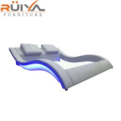 China (Other)Adjustable Cheapest White Leather Bed With Music And LED Light Good Quality Bed Wooden Frame for sale