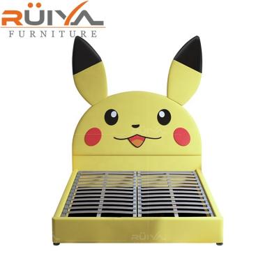 China Cute Kids Double Kids Beds Pikachu Cartoon Leather Bedroom Furniture Luxury Bed Modern Bedside View for sale