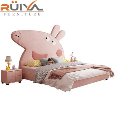 China Modern Contemporary Pink Bed Design Double Deck Headboard Kids Cartoon Pig Princess Double Bed For Child for sale