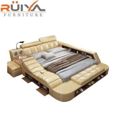 China Adjustable Customizable Multifunctional Storage Leather Bed (Other) With Massage , Single Bed White Leather for sale