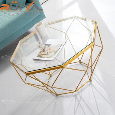 China Polygonal shape adjustable luxury glass top coffee table low price design stainless steel(other) for sale