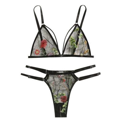 China Breathable two-piece sexy lingerie sexy transparent embroidery for sale