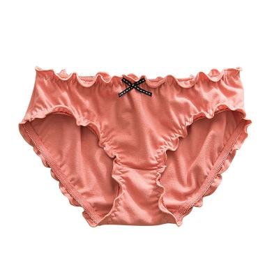 China Viable Women's Cute Bow Underwear Pleated To Lace Up Lovely Seamless Solid Mid Waist Lingerie Panties Briefs Girl Briefs for sale