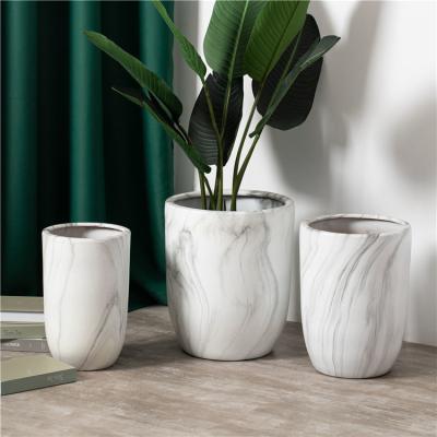 China European style home decoration pieces outdoor ceramics cheap flower pots garden marble white big plant pot for sale