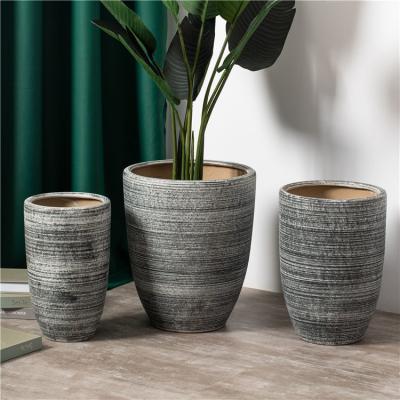 China Personalized country style indoor outdoor home decoration garden succulent pot stripe ceramic plant pot molds for sale