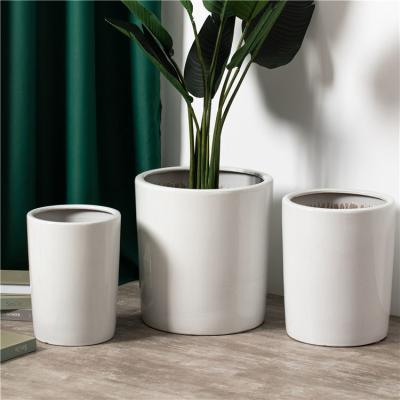 China Modern home decoration indoor outdoor large size planter gardening white cylinder big ceramic plant flower pot for decor for sale