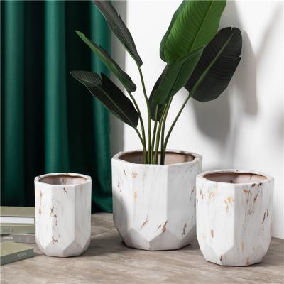 China Modern home balcony decoration succulent plant pots custom logo marble ceramic planter flower pots for sale