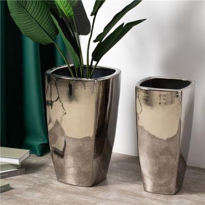 China Factory garden indoor outdoor decoration large flower pot custom sliver tall ceramic planter pots for sale