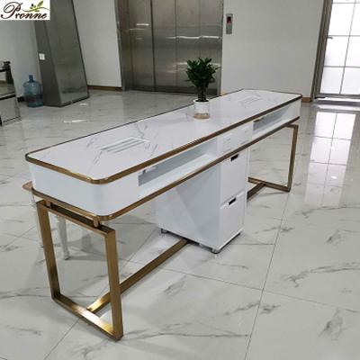 China Modern Modern Design Customized Portable White&Gold Manicure Nail Table With Marble On Top for sale