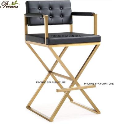 China Modern LUXE beauty salon furniture manager white&black gold stainless steel bar stool makeup chair counter for sale