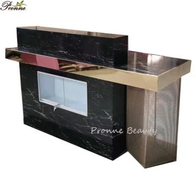 China (Size) Pronne Black And Gold Adjustable Custom Beauty Salon Reception Desks Salon Reception Desk for sale