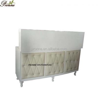 China (Other) Adjustable Pronne Beauty Salon Curved Leather Tufted Front Desk For Salons And Spas for sale